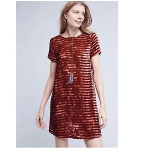 Anthropologie Intropia Silk Velvet Striped Resolution A-Line Mini Dress 42(EURO)
